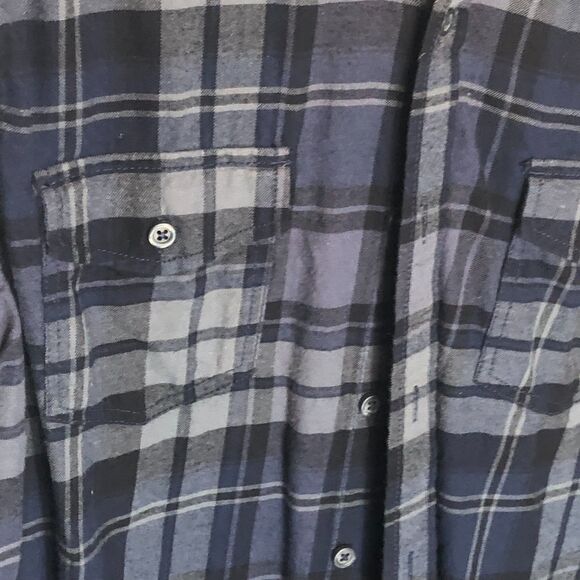Converse One Star Men's Flannel Shirt L Blue Gray Black Plaid Long Sleeve Button - Picture 2 of 6